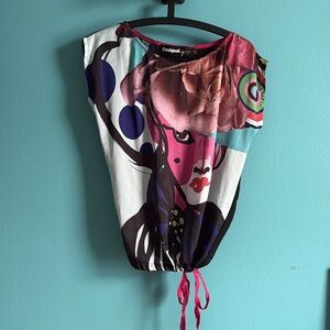 Desigual satin mixed collage print fashion face boxy blouse